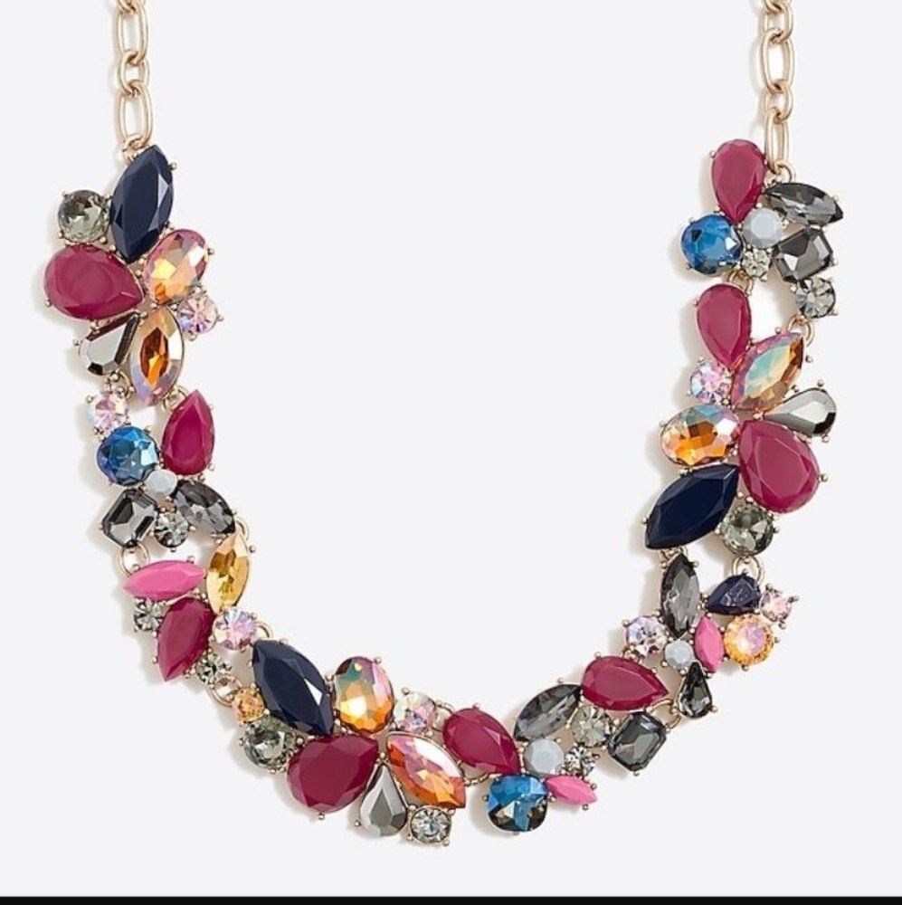 J. Crew Pink, Navy, Blue and Gold Crystal Bib Necklace